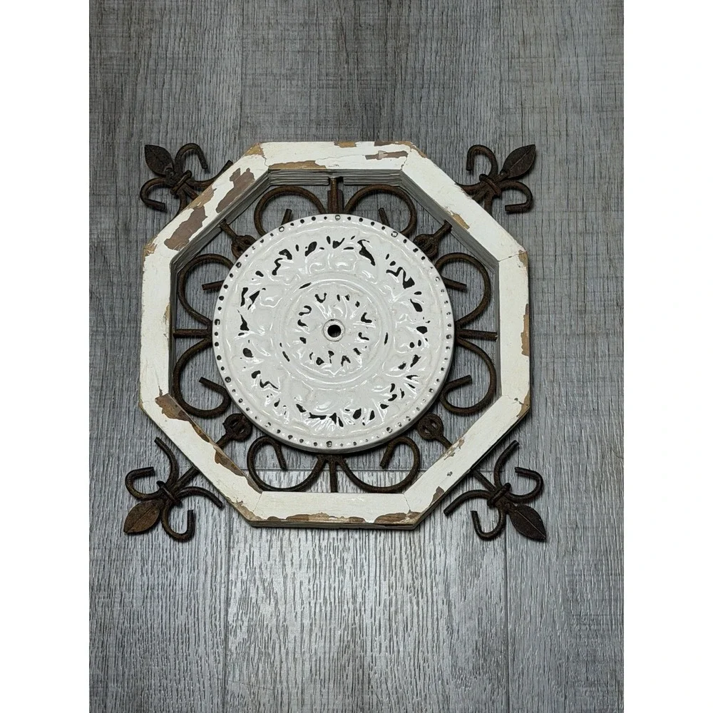 Shabby Chic Rustic Medallion Wrought Iron & Wood Wall Decor Fleur De Les Dist